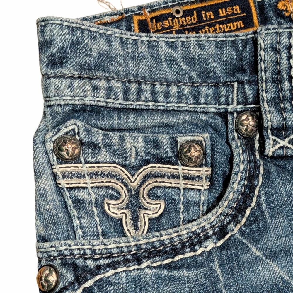 ROCK REVIVAL Faro Straight Fit Jeans Men's 32 Light Blue Acid Wash Flap Pockets - Picture 6 of 7